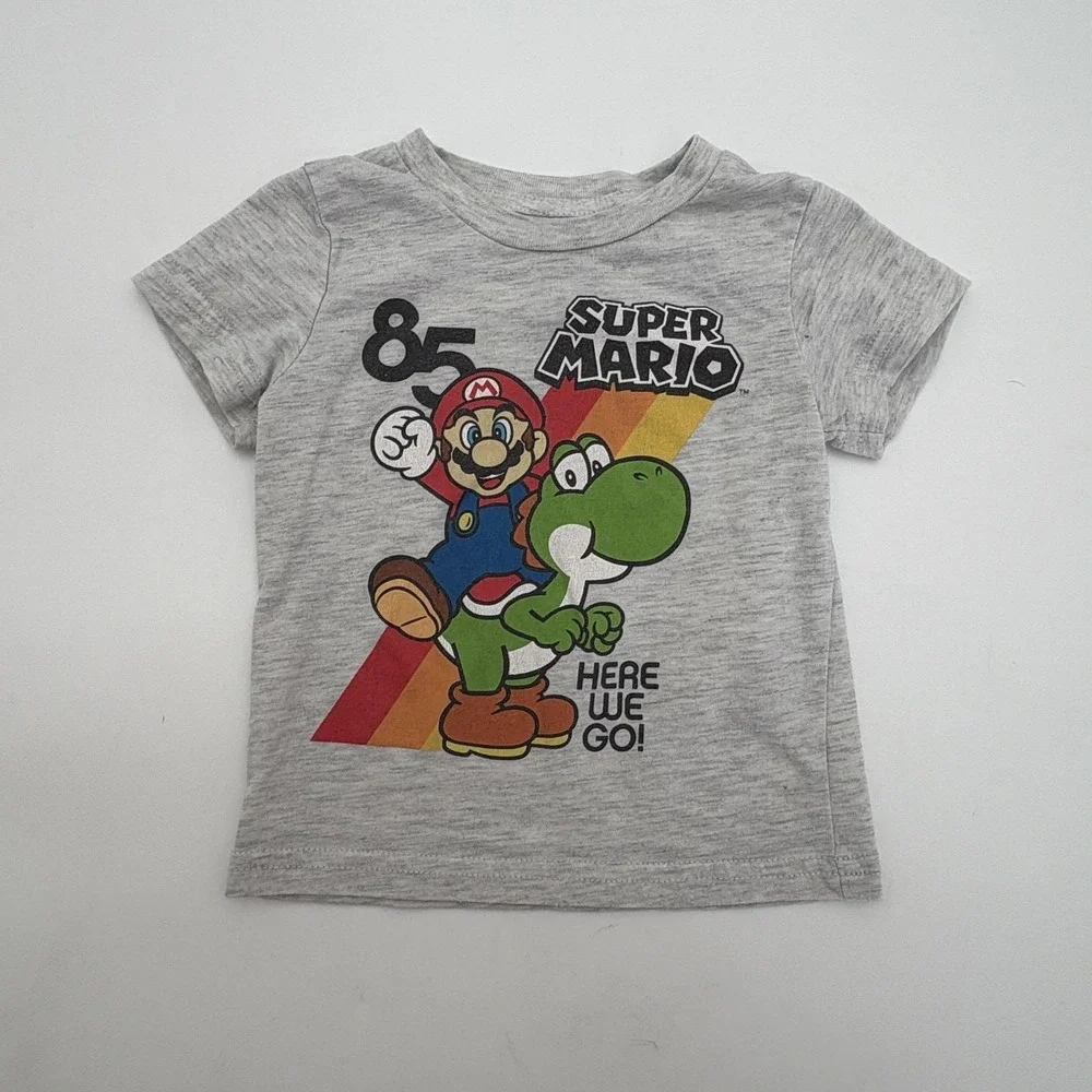 Super Mario Shirt Boys 9-12M Gray Yoshi Here We Go 85 Graphic‎ Print Tee Top